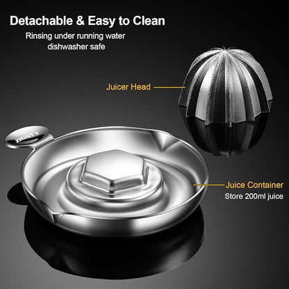 Lemon Squeezer Stainless Steel, Ultra Heavy Duty Manual Hand Juicer | Premium Citrus Reamer Juicer, Lime Orange Fruit Squeezer, 12 Scraping Teeth, 200ML Container, 2 Pour Spouts, Dishwasher Safe