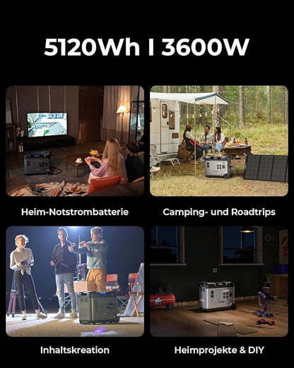 OUKITEL P5000 Pro 3600W Solar Generator with 400W Panel, 5120Wh Solar power station with 5 AC Outlets (6000W Peak), 1800W Fast Charging, Emergency Battery Backup for Home, RVs
