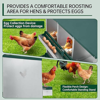Chicken Nesting Boxes, 4-Hole Nesting Boxes for Chicken Coop with Lid, Metal Laying Boxes for Hens with Swing Perch and Roll Away Egg Collection for Chicken Coop, Double Layer 4 Compartments