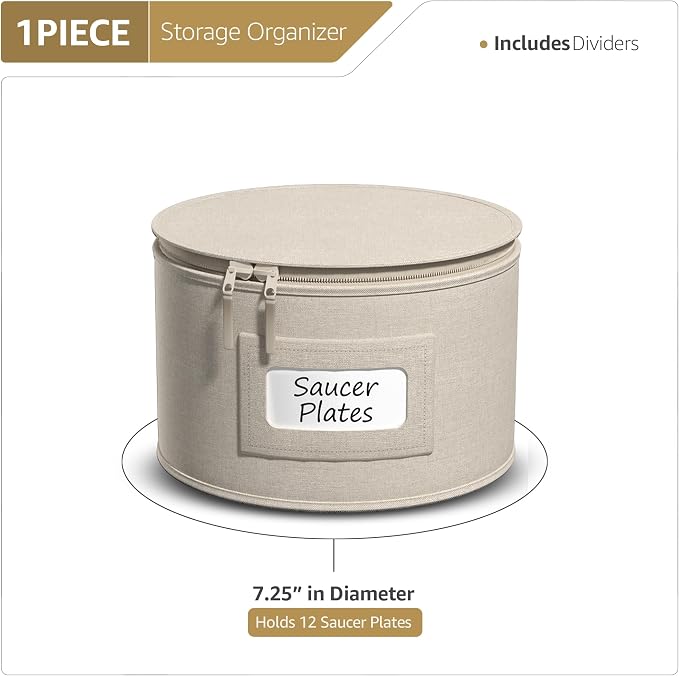 Sorbus China Storage Containers – Dinnerware Organizer for Dessert Plates with Lid (Holds Service for 12) with Felt Protectors – 7.25" x 5"