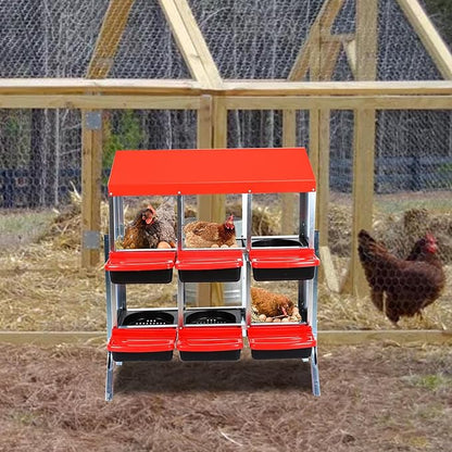 Metal Nesting Box for Chickens (6 Holes) - Heavy Duty Galvanized Steel Hen Laying Box, Outdoor Poultry Nest for Hens, Farm & Ranch Poultry Habitat Supplies