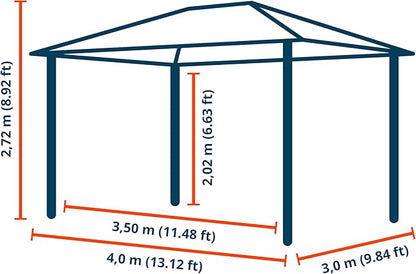 TOOLPORT Hardtop Gazebo 10x13 ft with Polycarbonate Roof - Wood-Like Finish - 4 Side Panels in Gray