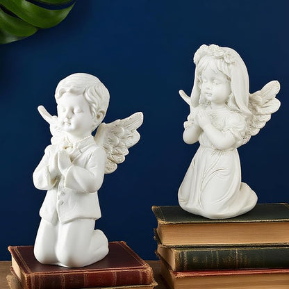 White Kneeling Praying Angel Statues, Handmade Resin Craft Home Decor, Indoor & Outdoor Angel Ornaments, Wedding Table Decor, Ideal Blessing Gift for Parents and Friends
