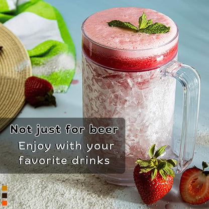 luxail Beer Mugs For Freezer, Double Wall Insulated Plastic Beer Glasses – Freezer Mugs, 16 oz – Perfect Frozen Beer Mugs for Home Bar Accessories, Gifts for Men, 2 Pack