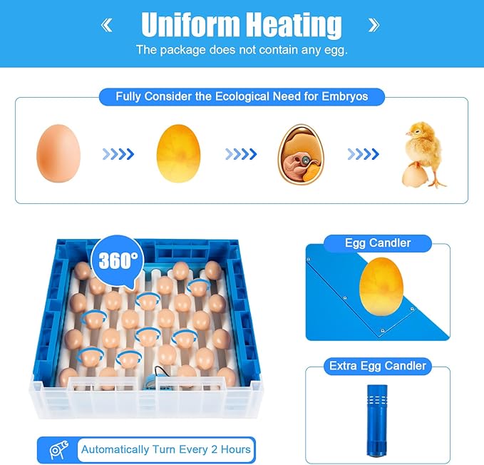 64 Chicken Egg Incubator, Automatic Digital Poultry Egg Incubator, Mini Smart Egg Incubator, Automatic Egg Rotation and Temperature and Humidity Control, for Chicken/Duck/Goose/Pigeon/Quail