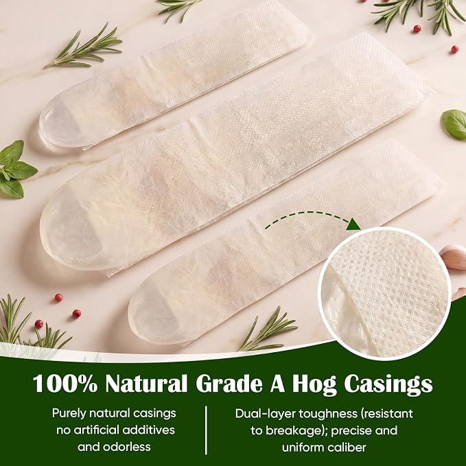 Edible Drying Natural Sausage Casing, Sausage Casings for Flavorous Homemade Sausages Ham,Breakfast Sausage,Italian Sausage,Knoblewurst,Pepperoni,Bologna Sausage and Most Sausage-8m/26ft,Φ38mm