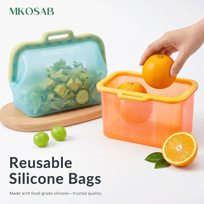 68oz Reusable Silicone Food Storage Bags with Magnetic Seal, Stand Up Freezer Bags for Meal Prep, Snacks, Sandwiches & Leftovers, Dishwasher Safe Reusable Food Storage Bag (Blue)
