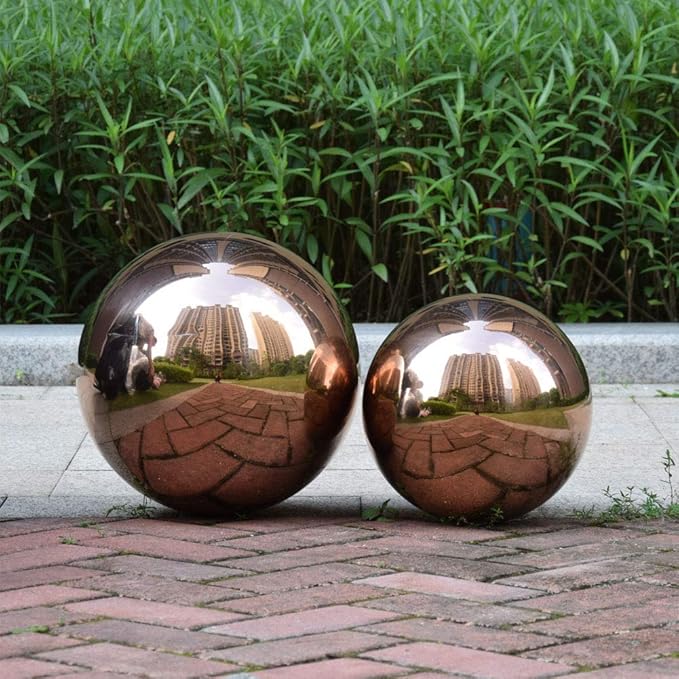 25 cm/10 inch Diameter Gazing Globe Mirror Ball,Rose Gold Stainless Steel Polished Reflective Smooth Garden Sphere,Colorful and Shiny Addition to Any Garden or Home