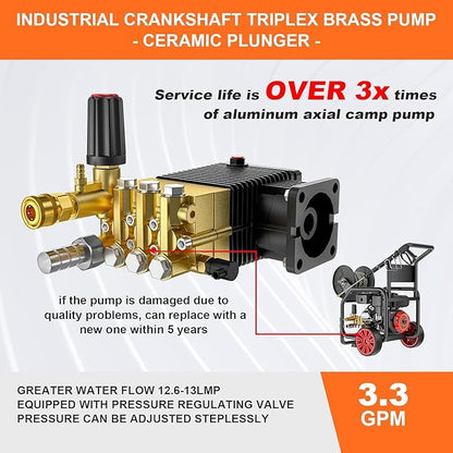 3600 PSI Gas Powered Commercial High Pressure Washer with Hose Reel 212cc 7HP Engine 3.3GPM Electric Start, Includes 50 FT 3/8 inch Hose 5 Quick Connect Nozzles Spray Gun and Wand