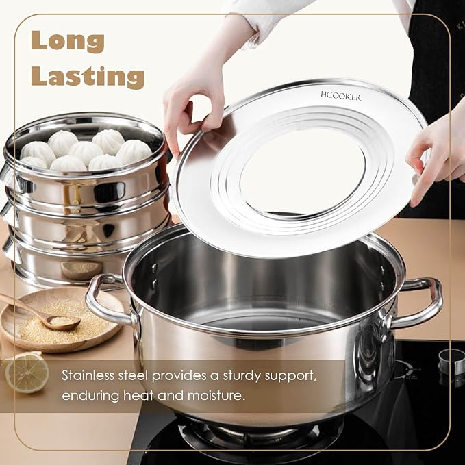 Stainless Steel Steamer Ring, Fits 7 to 12-Inch Bamboo Steamer Baskets, Steaming Adapter for Asian Food, Cooking for Dumpling, Dim Sum, Rice, Veggie, Vegetable, Steam Pot