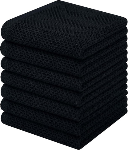 Homaxy 100% Cotton Waffle Weave Kitchen Dish Cloths, 7-Pack, Black | 12 x 12 Inches, Ultra Soft Absorbent Dish Towels, Quick Drying Dish Rags with Hanging Loop