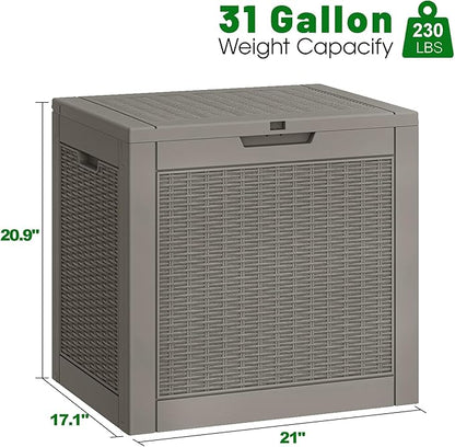 Outdoor Storage Box, 31 Gallon Deck Box, Large Resin Storage Cabinet for Gardening Tools, Patio Pillow, Lockable, Waterproof and UV Resistant