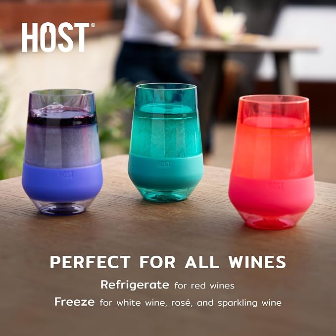 Host Freeze XL Double Wall Insulated Stemless Wine Glasses with Lids, Freezable Tinted Travel Beverage Cups, On the Go Chiller Tumblers, Outdoor Gifts for Women, Moms, 12 oz, Set of 2, Pink Blush