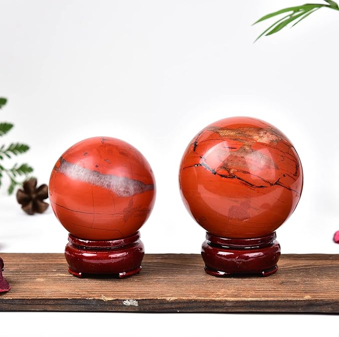 JIC Gem Natural Red Jasper Healing Crystal Ball Divination Gemstone Sphere Red Crystal Feng Shui Reiki Aura Home Desk Decor (60-70mm)