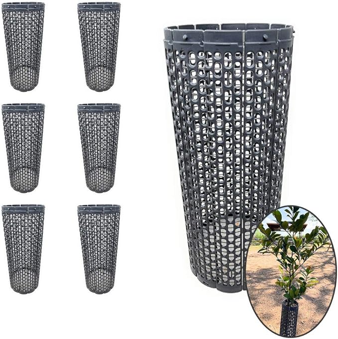 15" Tree Trunk Protectors, Stackable Spiral Tree Guards, Adjustable Width Bark Protection from Weed Eaters, Deer & Rodents, Tall Sapling & Vineyard Vine Protectors, Durable Plastic (6, Slate)
