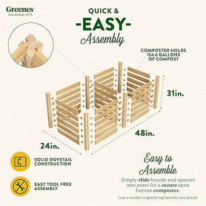 Greenes Fence Cedar Wood Composter, 24" W x 48" L x 31" H / 154.6 Gallons - Made in USA with North American Cedar