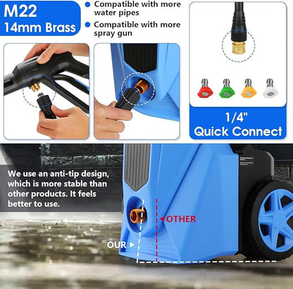 Pressure Cleaner 5000 PSI,2.8 GPM Power Cleaner with Foam Cannon,Portable Cleaner with 33ft Hose Reel,4 Nozzle Tips,and Soap Bottle for Cars/Home/Driveways/Patios/Decks/Fences(Blue)