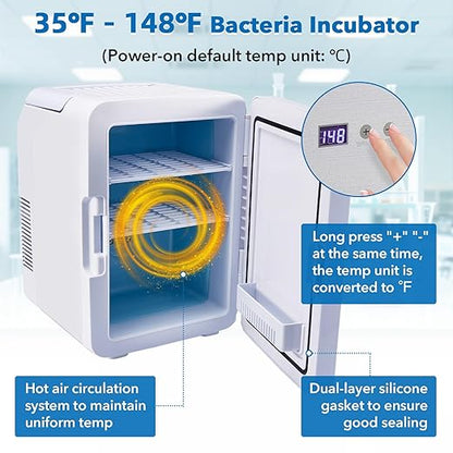 10L Incubator, 35-148℉ Bacteria Incubator, Thermostatic Cabinet Incubator for Lab General Purpose, Petri Dishes, Seed, 12V/110V