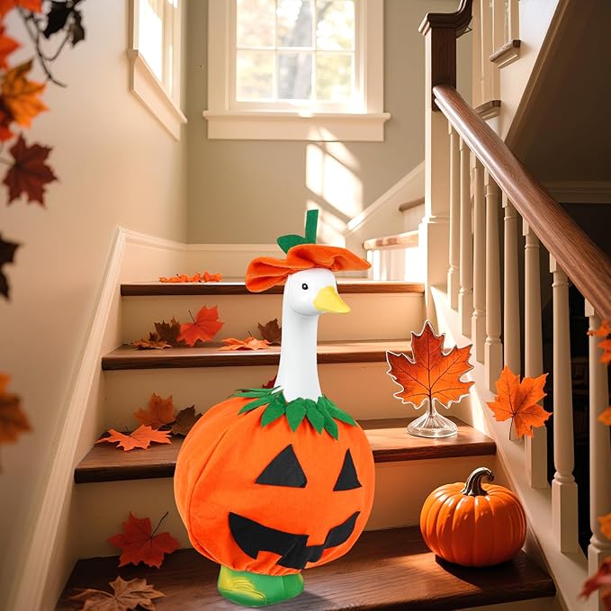 Halloween Pumpkin Porch Goose Outfits Fall Porch Goose Clothes – Fits 23” Porch Goose Statue, Outdoor Patio Yard & Lawn Decoration