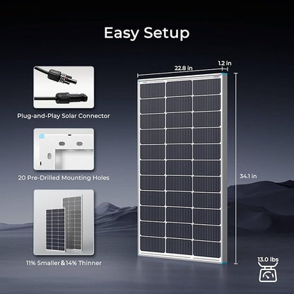 100W Solar Panel N-Type 16BB, 12V RV Solar Panel 100 Watt, 25% High Efficiency, Monocrystalline PV Module Solar Charger for Roof Boat Camping Van Trailer Cabin Off-Grid Applications