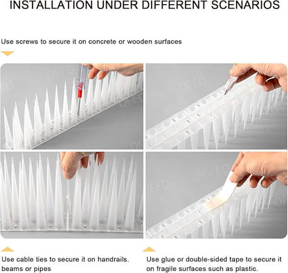 OFFO Bird Spikes Pigeon Outdoor Spikes for Cat Keep Birds Raccoon Woodpecker Away Covers 80 Feet(24.4m), Frosted White