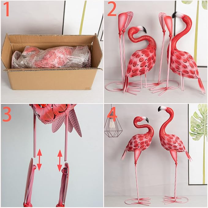 XONOR Metal Flamingo Garden Statues Red Flamingo Yard Art Outdoor Sculptures for Home Patio Lawn Backyard Décor, Set of 2