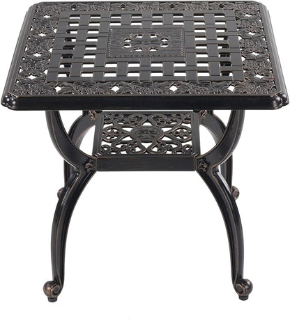 Cast Aluminum Outdoor Side Table,Small Patio Table,Outdoor Coffee Tables for Patio,Garden,Balcony, for All Weather (Copper, Square)