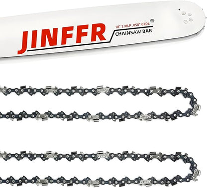 18 Inch Chainsaw Bar & Chain Combo 3/8" LP Pitch .050" Gauge 62 Drive Links 18" Replacement Chain Low-Kickback Chainsaw Chains Compatible with Echo, Poulan, Craftsman and More (2Chains + 1Bar)