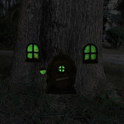 Fairy Door and Windows Garden Kit Accessories Outdoor, Glow in Dark Gnome House for Tree, Lawn Yard Art Sculpture, Miniature Garden Decor (Gnome)