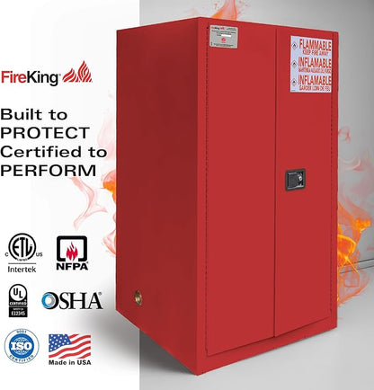 FireKing Red Flammable Safety Cabinet, Combustible Liquids Flammable Storage Cabinet, 60 Gallon Steel Safety Cabinets with Manual Door for Commercial, Industrial & Home Use, 34" x 34" x 65"