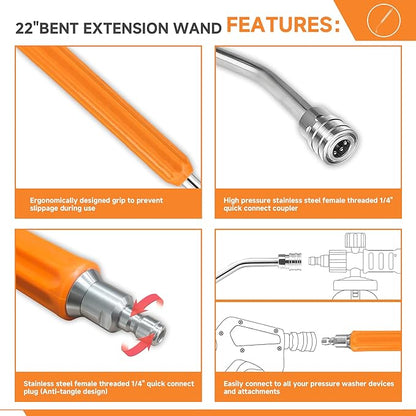 22" Pressure Washer Extension Wand/bend,Stainless Steel 1/4"Quick Connect Power Washer Lance,Short power Washer Wand Replacement For Car Wash,Pressure Washer Accessories