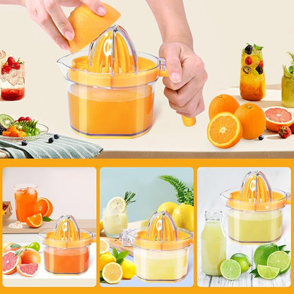 4-in-1 Lemon Squeezer, 16.9oz Manual Juicer with Dual Reamers | Multifunctional Citrus Juicer, Lemon Lime Squeezer with Detachable Handle/Grater/Egg Separator/Measuring Cup/BPA-Free, Orange