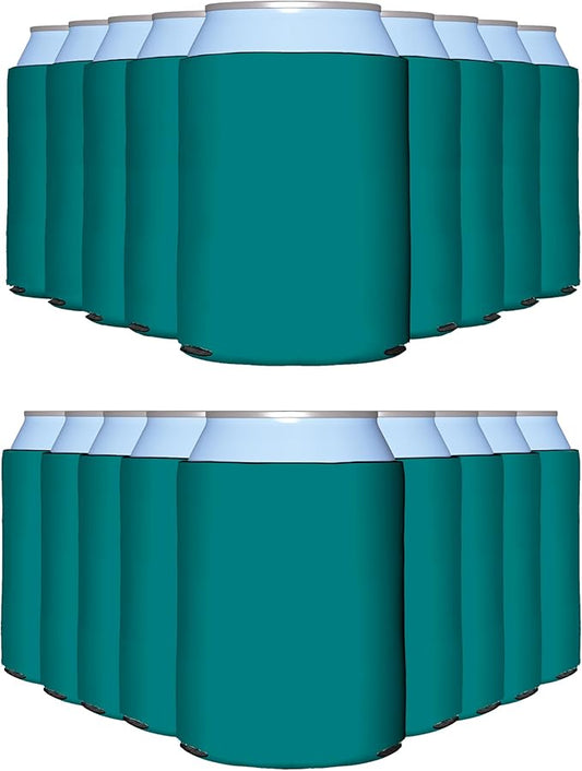PartyPrints 1000 Pack Teal Blank Can Cooler Sleeves, Customizable Bulk Can Coolers, Extra-Thick Collapsible Drink Insulator Sleeve, Beer Can Coolers for Party Beverages