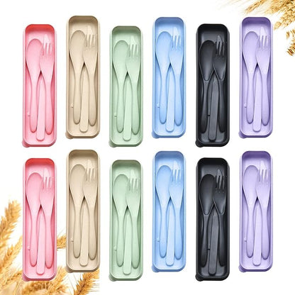 YDYTOP Reusable Travel Utensils Set with Case, 12 Sets Wheat Straw Portable Knife Fork Spoons Cutlery, Eco-Friendly BPA Free Plastic Tableware for Kids Adults School Lunch Party Picnic and Camping