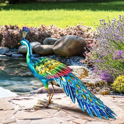 chisheen Peacock Statue Garden Decor Metal Peacock Yard Art Lawn Decoration Outdoor Sculpture Housewarming Birthday Gifts for Women,Mom,Grandma