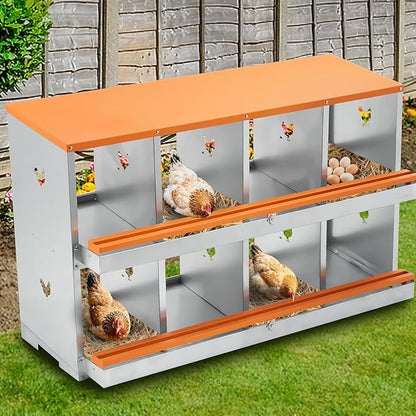 Chicken Nesting Boxes, 8 Hole Chicken Boxes for Laying Eggs with Lid, Metal Nesting Boxes for Chickens with Swing Perch and Roll Away Egg Collection for Chicken Coop, 1 Layer 3 compartments