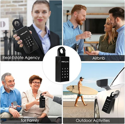 【Updated Version】 Populife Smart Key Lock Box for Outside, Wireless Lock Box for House Key, Hide a Key Outdoor, Electronic Digital Lockbox for Realtor Airbnb Smart Bluetooth Padlock, No WiFi Need
