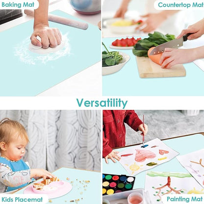 Extra Large Silicone Craft Mat for Kids, Mint Green Silicone Sheet for Crafts, Kitchen Non-Stick Baking Mat, Heat Resistant Countertop Protector Mat, Waterproof Placemat, Multipurpose Mat 24''x16''