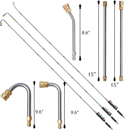 Hourleey 9 Pack Pressure Washer Extension Wand Upgrade Power Washer Lance with 6 Nozzle Tips, 30°,90°,120° Curved Rod, 1/4" Quick Connect, 4000 PSI