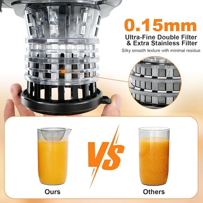 5ive Cold Press Juicer, 5.8 Inch Wide Chute Slow Masticating Extractor | 1.7 L Slow Juice Extractor for Whole Fruits Veggies, Easy Clean Electric Maker with Recipe Guide, Rate of 99% juice