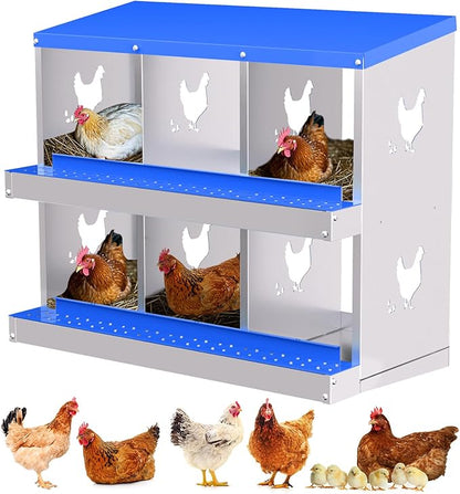 Nesting Boxes for Chickens, Chicken Coop Laying Boxes for Hens with Egg Rollaway System to Protect Eggs, 6/8/10-Hole Galvanized Steel Chicken Nesting Boxes Backyard Farm, Easy to Clean