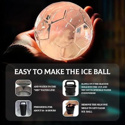Clear Soccer Ice Ball Maker - Premium Silicone Mold Tray Makes 2.5" Clear Ice Spheres for Whiskey & Cocktails,for Home Bar, Sports Fans & Entertaining