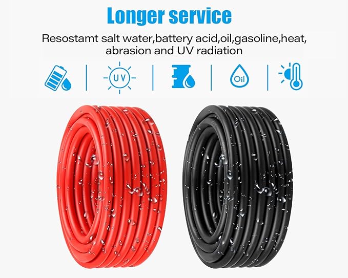8 AWG Solar Cable 10FT Red + 10FT Black Tinned Copper Wire, 8 Gauge Solar Panel Wire for RV, Automotive, Trailer, Marine, Outdoors
