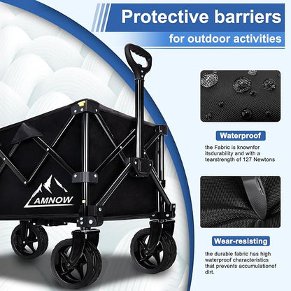 Collapsible Wagon Cart with Wheels Foldable, Folding Wagons Carts with Silent Universal Wheels, Large Grocery Cart On Wheels, Heavy Duty Utility Wagon for Shopping Beach Sports Fishing Camping, 130L
