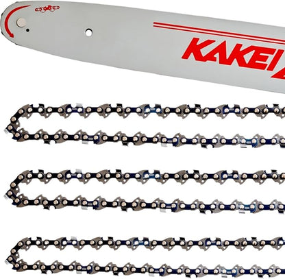 KAKEI 18 Inch Chainsaw Bar& Chain Combo - 3/8" LP Pitch, .050" Gauge, 62 Drive Links Fits Poulan, Kobalt, Echo, Ego, Greenworks& More (3 Chains+ 1 Bar)