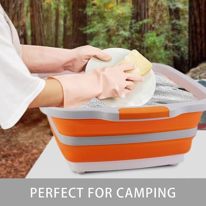 Tiawudi Large Collapsible BBQ Prep Tub with Lid(4.22 Gal/16L), Foldable Camping Sink with Colander, Cutting Board, Dish Basin for Kitchen, Bowl, Vegetable and Fruit, Storage Basket for Picnic