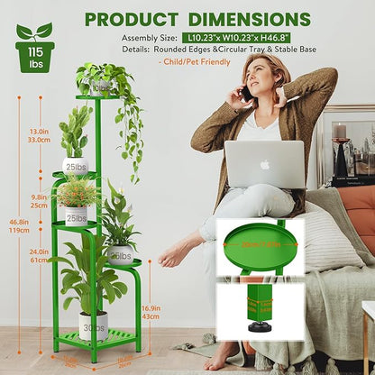 TOSKING 5 Tier Tall Plant Stand Indoor Outdoor, Heavy Duty Corner Shelf for Plants & Decor, Space Saving 3.9FT Metal Flower Pot Stand for Balcony, Garden, Living Room, Patio (Green, 47in)