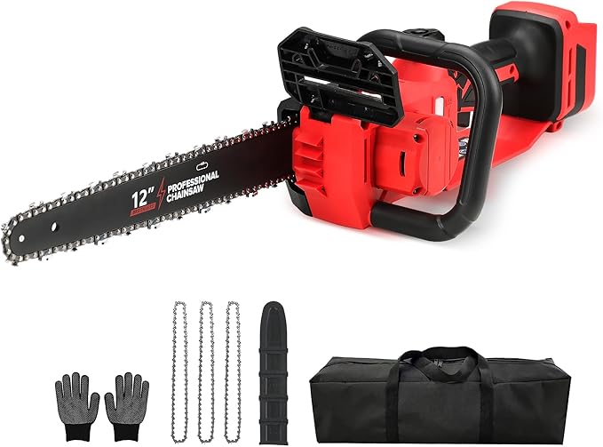 Brushless Electric Chainsaw 12" Cordless Tool Only for Milwaukee M18 18V Battery with Auto Oiler & Security Lock, for Tree Trimming and Branch Wood Cutting (Tool Only) (for Milwaukee 18v Battery)