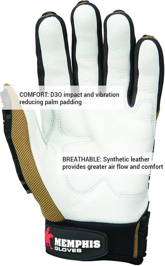 MCR Safety PD2903M Predator Multitask Grain Cow Leather Palm, Breathable, Padded Gloves, Tire Tread Backing, White, Medium, 1 Pair