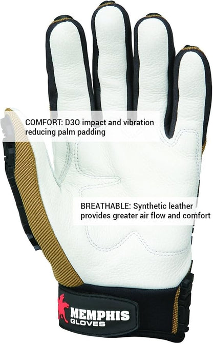 MCR Safety PD2903M Predator Multitask Grain Cow Leather Palm, Breathable, Padded Gloves, Tire Tread Backing, White, Medium, 1 Pair